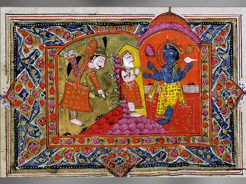 D’après Arjuna, Bhîsma et Krishna, Manuel de dévotion vishnouite, Inde ancienne. (Marsailly/Blogostelle)