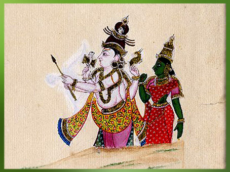D’après Shiva et sa parèdre Parvatî, gouache et or, 1820, Deccan - Andhra Pradesh ou Tamil Nadu, Inde du Sud. (Marsailly/Blogostelle)