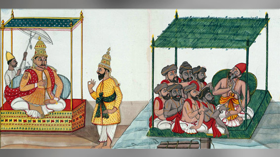 D’après le roi Parikshit et le rishi Shuka, Parikshit mordu par le naga Takshaka, Bhâgavata Purana, Inde du Sud. (Marsailly/Blogostelle)