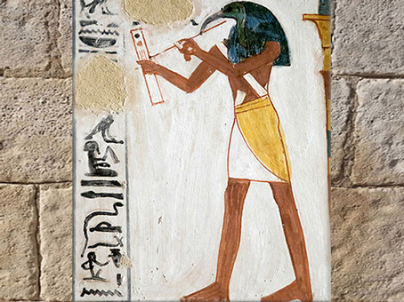 D'après Thot ibis, scribe des dieux, tombeau de Menna, règne de Thoutmosis IV, XVIIIe dynastie, nécropole thébaine, Louxor, Nouvel Empire Égypte Ancienne. (Marsailly/Blogostelle)