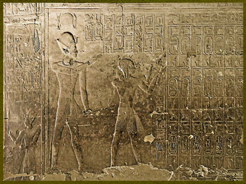 D’après la liste royale d’Abydos, Séthi Ier et Ramsès II, temple de Sethi Ier, Abydos, XIXe dynastie, Nouvel Empire, Égypte Ancienne. (Marsailly/Blogostelle)