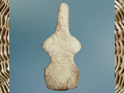 D’après une figurine féminine en forme de violon, marbre, 3200-2800 avjc, Grèce, civilisation Cycladique. (Marsailly/Blogostelle)
