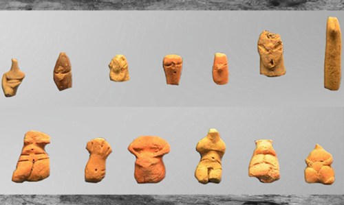 D’après des figurines féminines, argile, Thessalie, 5800-5300 avjc, Grèce, VIe millénaire avjc, néolithique égéen. (Marsailly/Blogostelle) 