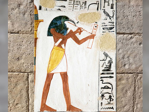 D'après Thot ibis, scribe des dieux, tombeau de Menna, règne de Thoutmosis IV, XVIIIe dynastie, nécropole thébaine, Louxor, Nouvel Empire, Égypte Ancienne. (Marsailly/Blogostelle)