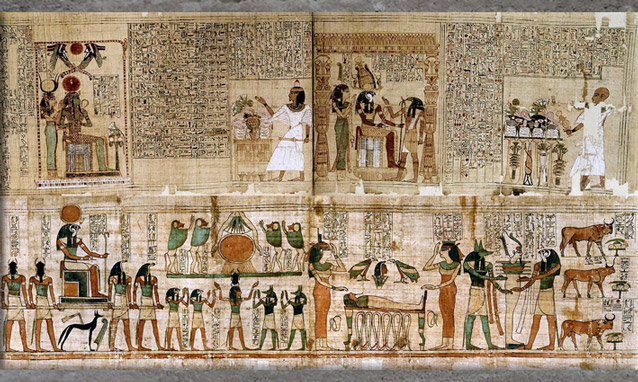 D'après le papyrus funéraire de Séramon voué au dieu solaire, 1081-984 avjc, XXIe dynastie, Thèbes, Troisième Période Intermédiaire, Égypte Ancienne. (Marsailly/Blogostelle)