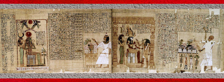 D'après l’adoration de Rê-Horakhty, papyrus funéraire de Séramon, culte solaire, 1081-984 avjc, XXIe dynastie, Thèbes, Troisième Période Intermédiaire, Égypte Ancienne. (Marsailly/Blogostelle)