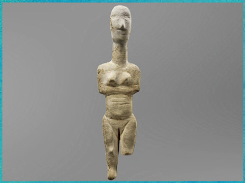 D’après une statuette féminine, marbre, groupe de Plastiras, Paros, 3200 -2700 avjc, civilisation Cycladique. (Marsailly/Blogostelle)