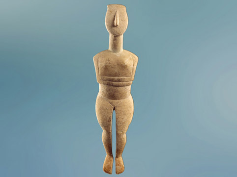 D’après une statuette féminine, épaules tombantes, marbre, style de Spédos, 2600 -2500 avjc, civilisation Cycladique. (Marsailly/Blogostelle)