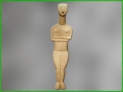 D’après une statuette féminine, épaules tombantes, marbre, style de Spédos, 2800-2300 avjc, Naxos, civilisation Cycladique. (Marsailly/Blogostelle)