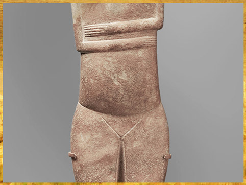 D’après une statuette féminine, épaules tombantes, marbre, 2600-2400 av, collection Bastis, civilisation Cycladique. (Marsailly/Blogostelle)