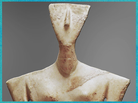 D’après une statuette féminine, Syros, nécropole de Chalandriani, variété de Spédos, 2800-2300 avjc, civilisation Cycladique. (Marsailly/Blogostelle)