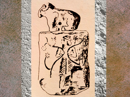 D'après un sceau-cylindre surmonté d’un bélier, époque de Djemdet-Nasr, 3000-2800 avjc, Irak actuel, Mésopotamie. (Marsailly/Blogostelle)