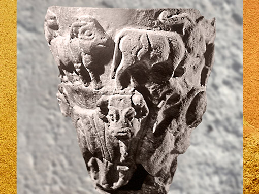 D'après un vase en pierre sculptée, bovidés et caprinés en haut relief, fin IVe millénaire avjc, Mésopotamie. (Marsailly/Blogostelle)