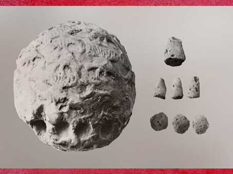 D'après une bulle - enveloppe et calculi, argile, Uruk, vers 3400 avjc, provenant de Suse, Mésopotamie. (Marsailly/Blogostelle)