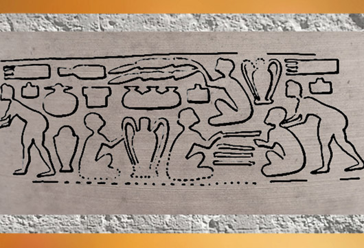 D'après des potiers et magasins, empreinte de sceau, époque d’Uruk, vers 3300 avjc, Suse, Élam, Orient ancien. (Marsailly/Blogostelle)