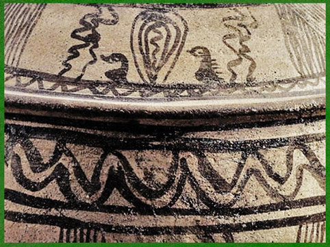 D’après une jarre, céramique peinte, trésor du Vase à la cachette, acropole de Suse, vers 2450 avjc, Élam, Iran actuel, Orient ancien. (Marsailly/Blogostelle)