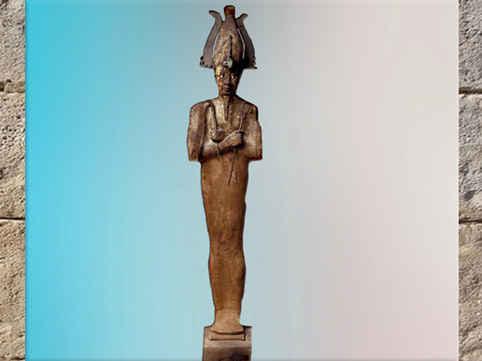 D’après le dieu Osiris, statue, bois peint à l'origine et bronze, 332 - 30 avjc, époque Ptolémaïque, Égypte Ancienne. (Marsailly/Blogostelle)