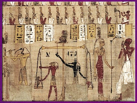 D’après la Pesée du cœur, Livre pour Sortir au Jour de Padiamonnebnésouttaouy ou Papyrus Cadet", 332-30 avjc, époque Ptolémaïque, Égypte Ancienne. (Marsailly/Blogostelle)  