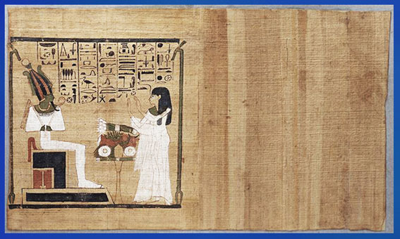 D’après la défunte devant Osiris, papyrus funéraire, Livre des Morts de Djedkhonsouiousankh, 1069-664 avjc, Troisième période intermédiaire, Égypte Ancienne. (Marsailly/Blogostelle) 