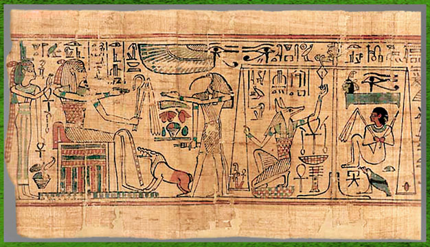 D’après Anubis, Pesée du cœur, livre funéraire de Nespakachouty, comptable des greniers d'Amon, 1069 -943 avjc, XXIe dynastie, Égypte ancienne. (Marsailly/Blogostelle) 
