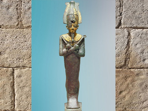 D’après Osiris, statue votive de Padihorpere, métal cuivreux et feuille d'or, XXVIe dynastie, Basse Époque, Égypte Ancienne. (Marsailly/Blogostelle)