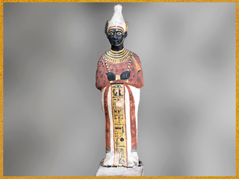 D’après Osiris, statue creuse contenant le Livre pour Sortir au Jour (Livre des Morts) de Khonsoumès, bois peint, 1069 -943 avjc, XXIe dynastie, Troisième période intermédiaire, Égypte Ancienne. (Marsailly/Blogostelle)