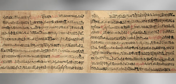 D’après des incantations magiques, encre rouge et noire, papyrus Harris, vers 1150 avjc, XXe dynastie, époque Ramsès IV, Nouvel Empire, Médinet Habou, Thèbes, Égypte Ancienne. (Marsailly/Blogostelle) 
