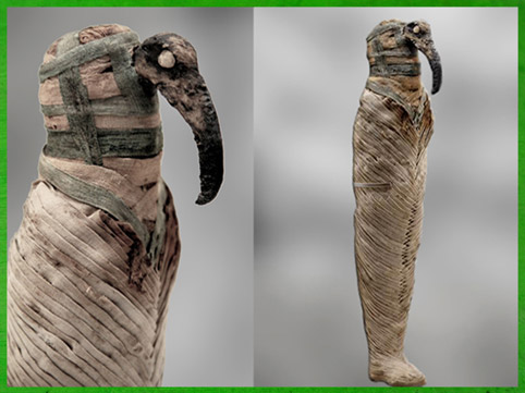 D’après un oiseau ibis momifié, lin, vers 663-332 avjc, Basse Époque, Égypte Ancienne. (Marsailly/Blogostelle)