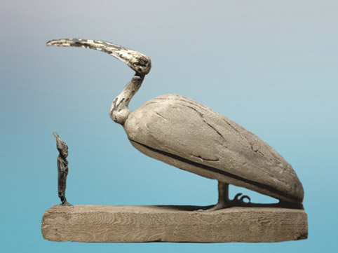 D’après le dieu Thot Ibis et figurine d’Osiris, bois et bronze, 716-30 avjc, période tardive, Égypte Ancienne. (Marsailly/Blogostelle)