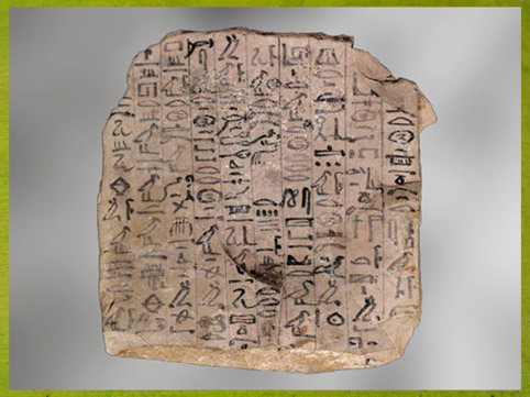 D’après un ostracon, Textes des sarcophages (CT 155), hiéroglyphique cursif , 1480 -1425 avjc, règne  Hatchepsout-Thoutmosis III, XVIIIe dynastie, Nouvel Empire, Égypte Ancienne. (Marsailly/Blogostelle)