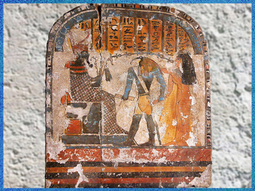 D’après Thot présentant dame Nestarout au dieu Atoum et formules rituelles, bois peint, 943 -731 avjc, XXIIe dynastie, Troisième période intermédiaire, Égypte Ancienne. (Marsailly/Blogostelle)