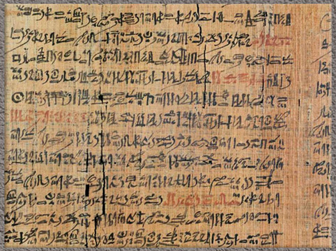 D’après le papyrus Chester Beatty IV, feuille 5, texte littéraire hiératique, mélanges tardifs, recto hymnes monothéistes et verso mélange d'un étudiant, XIXe dynastie, Nouvel Empire, Égypte Ancienne. (Marsailly/Blogostelle)